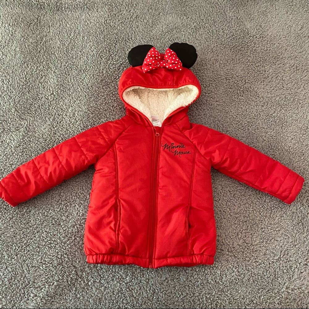Disney Minnie Mouse Hooded Puffer Winter Coat Red Toddler Girl Size 4 Like New!!